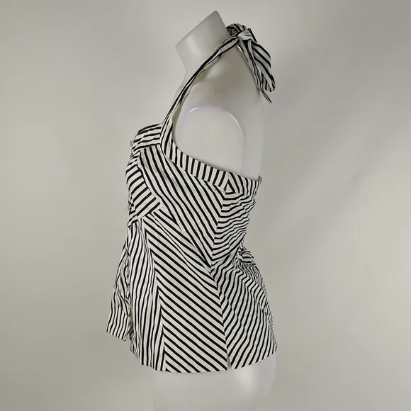 Queenspark Top Size 18 Black White Stripe Tie-up Halterneck Buttons Zip-up Back - Picture 5 of 9